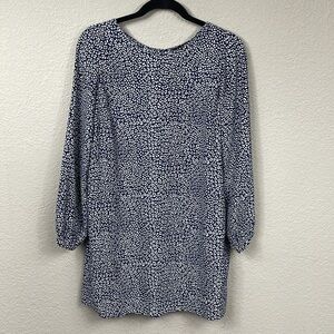 Zara Basic Navy Blue White Animal Leopard Print Long Sleeve Shift Dress Sz M